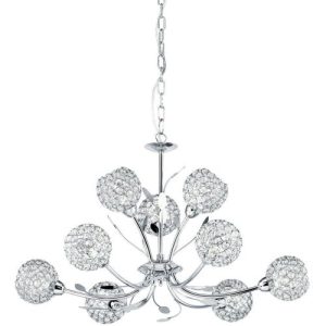 SEARCHLIGHT BELLIS II 9LT CEILING LIGHT - CHROME & CLEAR GLASS SHADE
