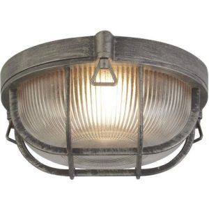 SEARCHLIGHT BULKHEAD ROUND OUTDOOR LIGHT BLACK SILVER METAL & CLEAR GLAS