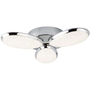 SEARCHLIGHT LORI LED 3LT FLUSH - CHROME WITH CRUSHED ICE EFFECT SHADE
