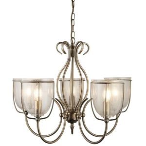 SEARCHLIGHT SILHOUETTE 5LT CEILING PENDANT - ANTIQUE BRASS & GLASS
