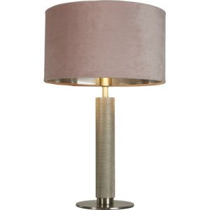 SEARCHLIGHT LONDON TABLE LAMP - KNURLED SATIN SILVER & PINK VELVET SHADE
