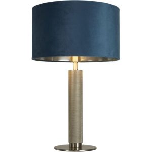 SEARCHLIGHT LONDON TABLE LAMP- KNURLED SATIN SILVER & TEAL VELVET SHADE