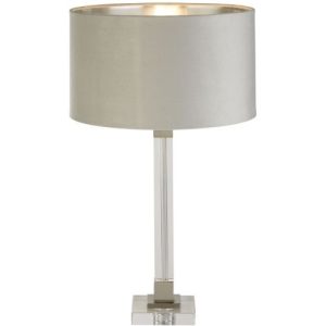 SEARCHLIGHT SCARBOROUGH TABLE LAMP - CRYSTAL, SATIN NICKEL & GREY VELVET