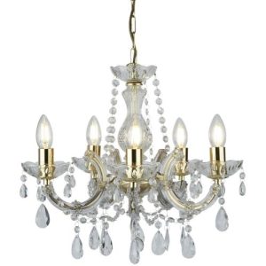 SEARCHLIGHT MARIE THERESE 5LT PENDANT POLISHED BRASS, CLEAR CRYSTAL