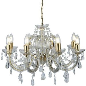 SEARCHLIGHT MARIE THERESE 8LT PENDANT POLISHED BRASS, CLEAR CRYSTAL