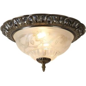 SEARCHLIGHT DERBY FLUSH CEILING LIGHT - ANTIQUE BRASS & GLASS