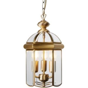 SEARCHLIGHT BEVELLED LANTERN 3LT DOMED PENDANT - ANTIQUE BRASS & GLASS