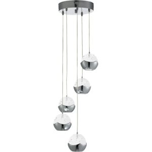 SEARCHLIGHT ICE BALL 5LT MULTI-DROP PENDANT - CHROME METAL & GLASS