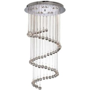 SEARCHLIGHT HALLWAY 5LT 80CM MULTI-DROP PENDANT - CHROME & CRYSTAL BALLS