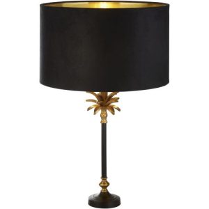 SEARCHLIGHT PALM TABLE LAMP - ANTIQUE BRASS & METAL, BLACK VELVET SHADE