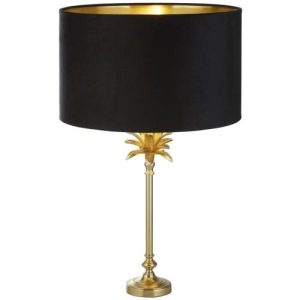 SEARCHLIGHT PALM TABLE LAMP - SATIN BRASS & BLACK VELVET SHADE
