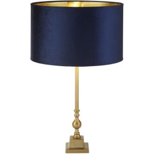 SEARCHLIGHT WHITBY TABLE LAMP - ANTIQUE BRASS METAL & NAVY VELVET SHADE