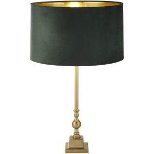 SEARCHLIGHT WHITBY TABLE LAMP - ANTIQUE BRASS METAL & GREEN VELVET SHADE