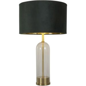 SEARCHLIGHT OXFORD TABLE LAMP - GLASS, BRASS METAL & GREEN VELVET SHADE