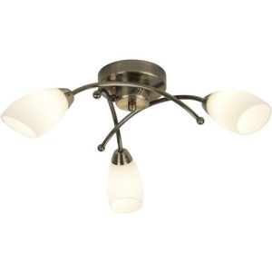 SEARCHLIGHT OPERA 3LT FLUSH CEILING LIGHT -ANTIQUE BRASS & OPAL GLASS