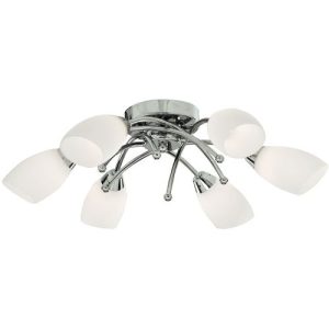 SEARCHLIGHT OPERA 6LT FLUSH CEILING LIGHT -CHROME & OPAL GLASS