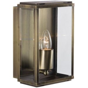 SEARCHLIGHT BOX OUTDOOR WALL & PORCH LIGHT - ANTIQUE BRASS & GLASS