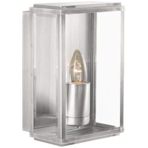 SEARCHLIGHT BOX OUTDOOR WALL & PORCH LIGHT - SATIN SILVER & GLASS