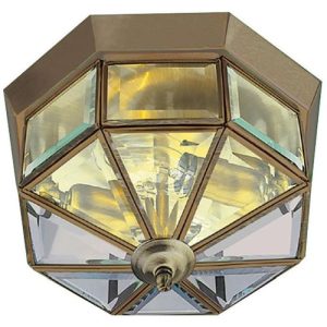 SEARCHLIGHT PISA III FLUSH CEILING LIGHT- ANTIQUE BRASS & BEVELLED GLASS