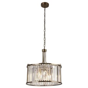 SEARCHLIGHT VICTORIA 5LT PENDANT - ANTIQUE BRASS & CRYSTAL