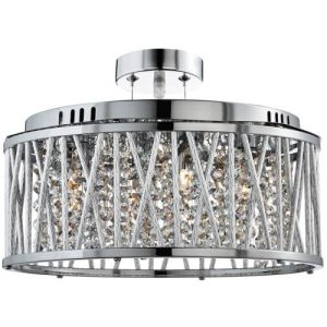 SEARCHLIGHT ELISE 5LT PENDANT/SEMI-FLUSH - CHROME, CRYSTAL & ALUMINIUM