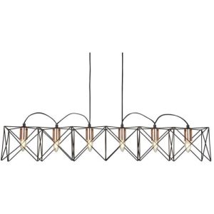 SEARCHLIGHT ANTHEA 6LT FRAME CEILING PENDANT - BLACK METAL & COPPER