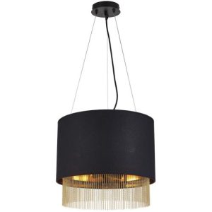 SEARCHLIGHT FRINGE 3LT CEILING PENDANT - BLACK SHADE & GOLD CHAIN