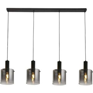 SEARCHLIGHT SWEDEN 4LT BAR PENDANT - BLACK METAL & SMOKED OMBRE GLASS