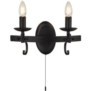 SEARCHLIGHT CARTWHEEL III 2LT WALL LIGHT - BLACK WROUGHT IRON