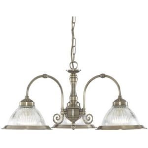 SEARCHLIGHT AMERICAN DINER 3LT CEILING PENDANT - ANTIQUE BRASS & GLASS