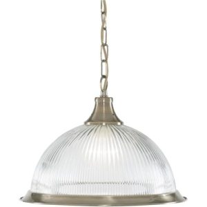 SEARCHLIGHT AMERICAN DINER CEILING PENDANT - ANTIQUE BRASS & GLASS