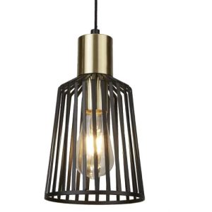SEARCHLIGHT BIRD CAGE CEILING PENDANT - BLACK METAL & SATIN BRASS