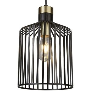 SEARCHLIGHT BIRD CAGE CEILING PENDANT - BLACK METAL & SATIN BRASS