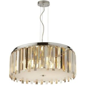 SEARCHLIGHT CLARISSA 5LT DRUM PENDANT LIGHT - CHROME & GLASS PRISMS