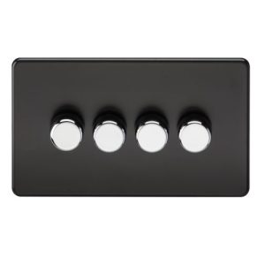 KNIGHTSBRIDGE SCREWLESS 4G 2-WAY 10-200W (5-150W LED) TRAILING EDGE DIMMER - MATT BLACK WITH CHROME KNOBS