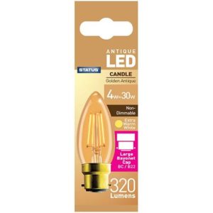 STATUS LED ANT.FILAMENT CANDLE BC 4W GOLD TINT