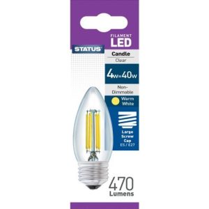 STATUS LED FILAMENT CANDLE 4.5W=40W ES CLEAR W/W