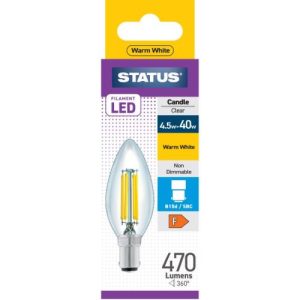 STATUS LED FILAMENT CANDLE 4.5W=40W SBC CLEAR W/W