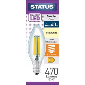 STATUS LED FILAMENT CANDLE 4W=40W SES CLEAR C/W