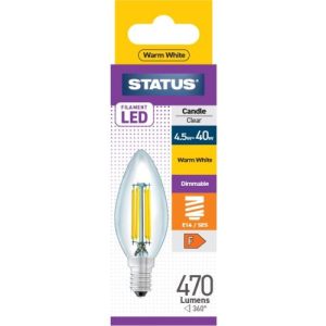 STATUS LED FILAMENT CANDLE 4.5W=40W SES DIM CLEAR W/W