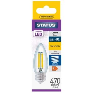 STATUS LED FILAMENT CANDLE 4W=40W ES PEARL WARM WHITE