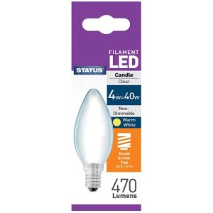 STATUS LED FILAMENT CANDLE 4W=40W SES PEARL WARM WHITE