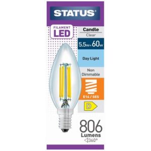 STATUS LED FILAMENT CANDLE 5.5W=60W SES CLEAR DL