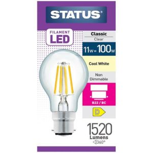 STATUS LED FILAMENT GLS 11W=100W BC CLEAR C/W