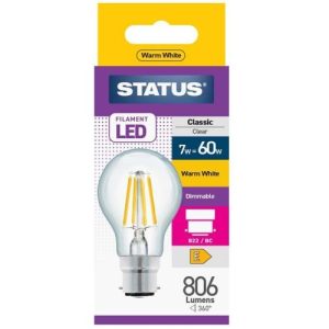 STATUS LED FILAMENT GLS 7W=60W BC DIM CLEAR W/W