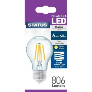 STATUS LED FILAMENT GLS 6.5W=60W ES CLEAR W/W