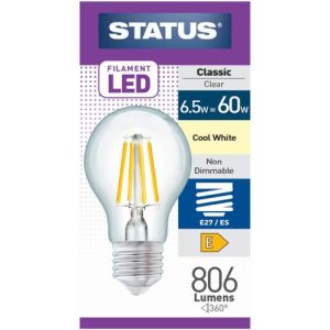 STATUS LED FILAMENT GLS 6.5W=60W ES CLEAR C/W