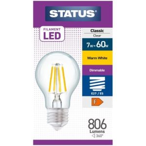STATUS LED FILAMENT GLS 7W=60W ES DIM CLEAR W/W
