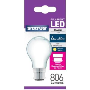 STATUS LED FILAMENT GLS 6W=60W BC PEARL WARM WHITE