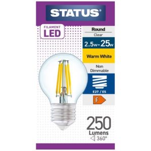 STATUS LED FILAMENT GOLFBALL 2W=25W ES CLEAR W/W